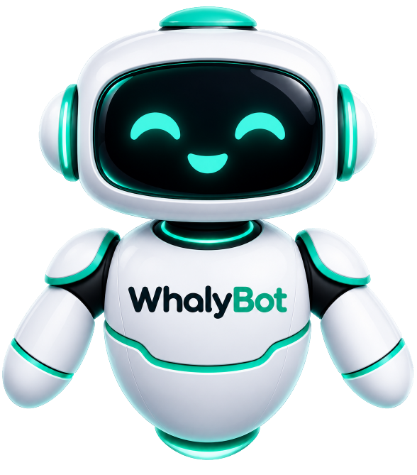 Mascota de WhalyBot con el logo en el pecho